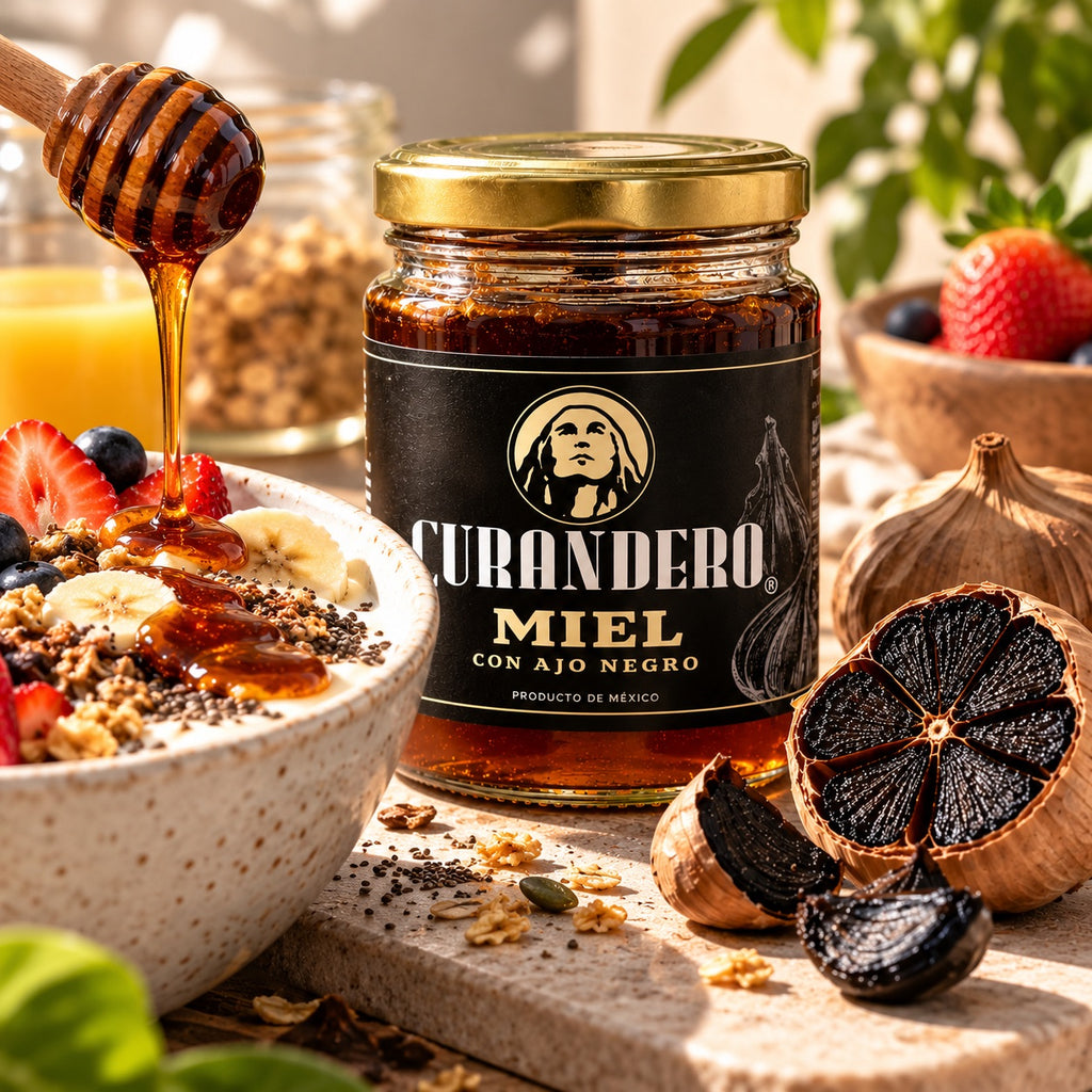 Miel de Abeja Natural Orgánica con Ajo Negro Curandero — 360 g