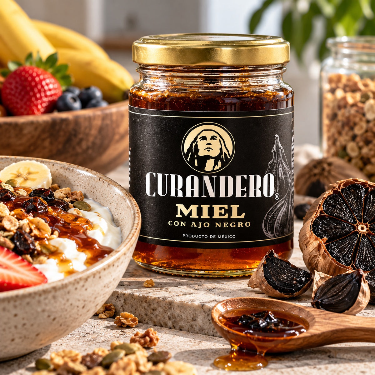 Miel de Abeja Natural Orgánica con Ajo Negro Curandero — 360 g