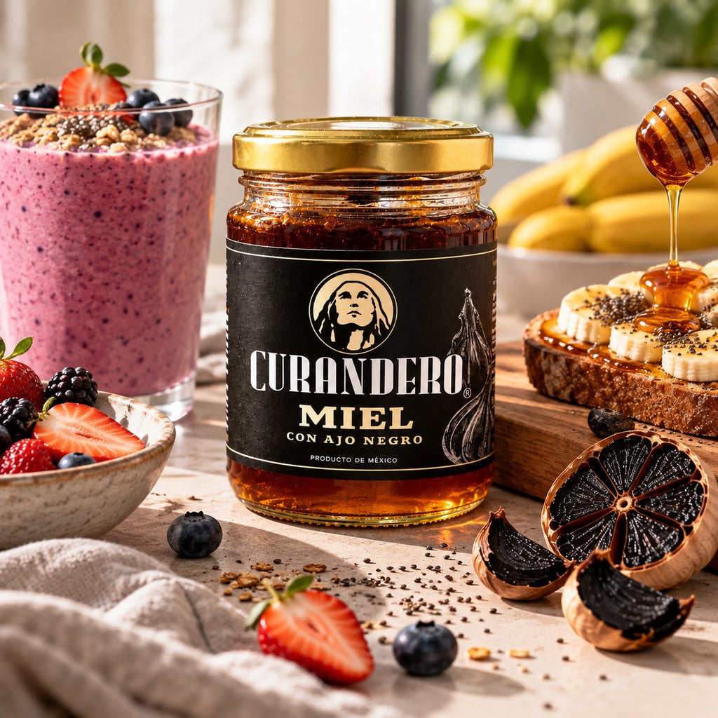 Miel de Abeja Natural Orgánica con Ajo Negro Curandero — 360 g